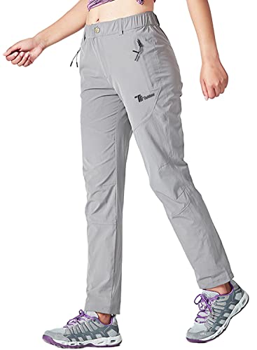 YSENTO Damen Wanderhose Outdoorhose Wasserdicht Schnelltrockend Stretch Trekkinghose Funktionshose mit Reißverschlusstaschen(Hellgrau,2XL) von YSENTO