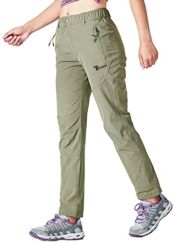 YSENTO Damen Wanderhose Outdoorhose Wasserdicht Schnelltrockend Stretch Trekkinghose Funktionshose mit Reißverschlusstaschen(Hellgrün,XS) von YSENTO