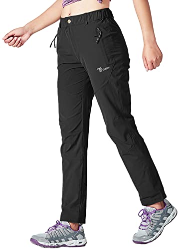 YSENTO Damen Wanderhose Outdoorhose Wasserdicht Schnelltrockend Stretch Trekkinghose Funktionshose mit Reißverschlusstaschen(Schwarz,2XL) von YSENTO