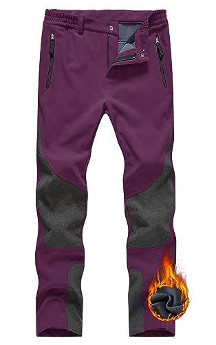 YSENTO Damen Wanderhose Outdoorhose Wasserdicht Softshellhose Winter Warm Gefüttert Winddicht Skihose Trekkinghose Funktionshose(Lila,M) von YSENTO