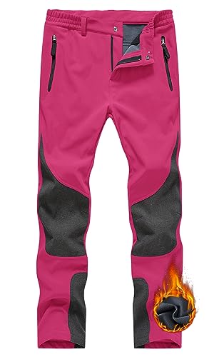 YSENTO Damen Wanderhose Outdoorhose Wasserdicht Softshellhose Winter Warm Gefüttert Winddicht Skihose Trekkinghose Funktionshose(Rosarot,S) von YSENTO