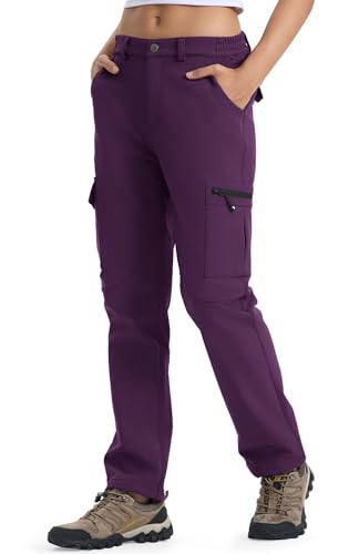 YSENTO Damen Wanderhose Outdoorhose wasserdichte Softshellhose Winddicht Winter Warm Gefüttert Ski Snowboardhose Trekkinghose(Lila,2XL) von YSENTO