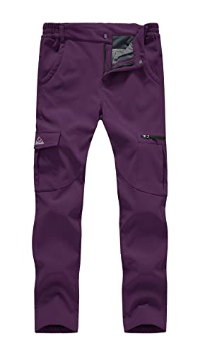 YSENTO Damen Wanderhose Outdoorhose wasserdichte Softshellhose Winddicht Winter Warm Gefüttert Ski Snowboardhose Trekkinghose(Lila,XL) von YSENTO