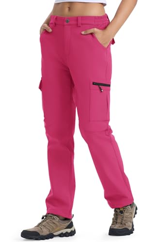 YSENTO Damen Wanderhose Outdoorhose wasserdichte Softshellhose Winddicht Winter Warm Gefüttert Ski Snowboardhose Trekkinghose(Rose rot,XS) von YSENTO