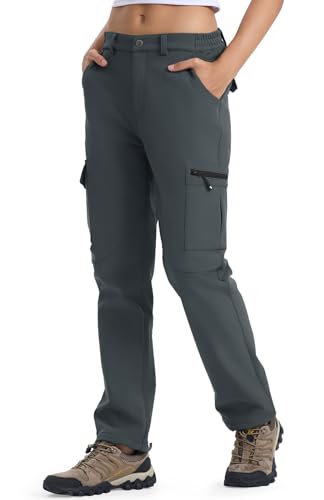 YSENTO Damen Wanderhose Wasserdicht Outdoorhose Softshellhose Winter Skihose Gefütterte Snowboardhose Trekkinghose Funktionshose(Grau,L) von YSENTO