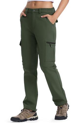 YSENTO Damen Wanderhose Wasserdicht Outdoorhose Softshellhose Winter Skihose Gefütterte Snowboardhose Trekkinghose Funktionshose(Grün,L) von YSENTO