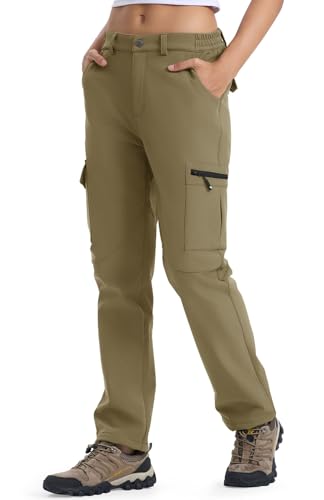 YSENTO Damen Wanderhose Wasserdicht Outdoorhose Softshellhose Winter Skihose Gefütterte Snowboardhose Trekkinghose Funktionshose(Khaki,XS) von YSENTO