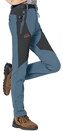 YSENTO Damen Wanderhose Wasserdicht Regenhosen Outdoor Warm Softshellhose Gefüttert Trekkinghose Funktionshose(Blau,XL) von YSENTO