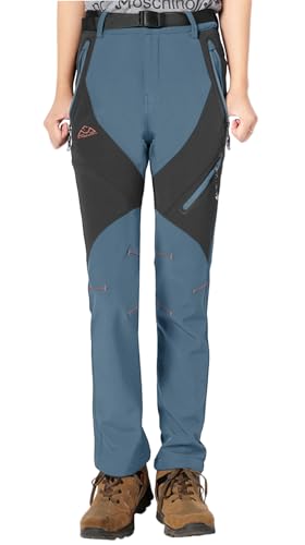YSENTO Damen Wanderhose Wasserdicht Regenhosen Outdoor Warm Softshellhose Gefüttert Trekkinghose Funktionshose(Blau,XL) von YSENTO