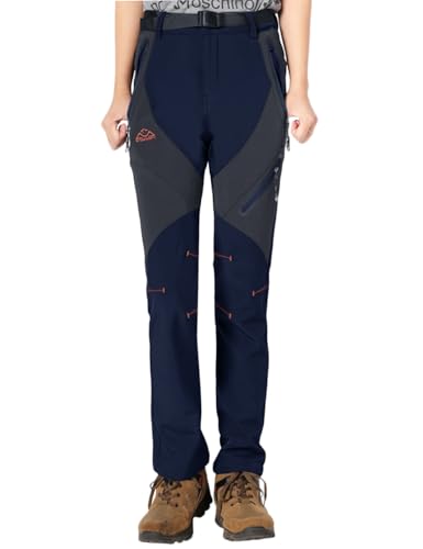 YSENTO Damen Wanderhose Wasserdicht Regenhosen Outdoor Warm Softshellhose Gefüttert Trekkinghose Funktionshose(Marine,L) von YSENTO