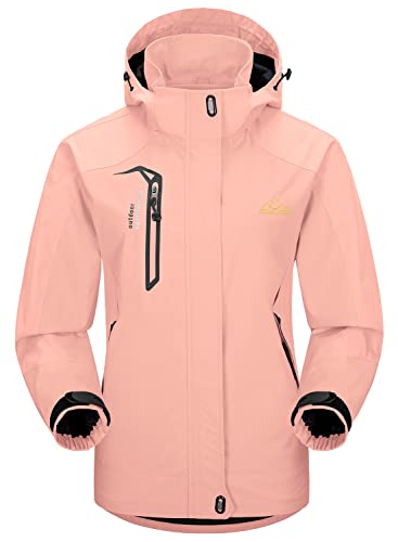 YSENTO Damen Wanderjacke Wasserdicht Outdoor Jacke Leicht Windbreaker Übergangsjacke Regenjacke Softshell Funktionsjacke(Rosa,2XL) von YSENTO