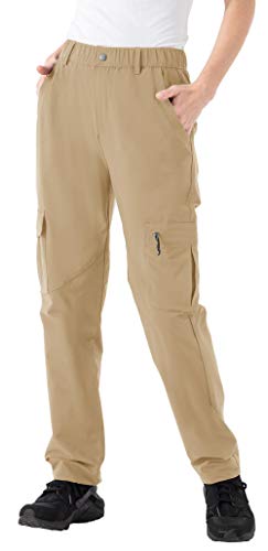YSENTO Damen Wanderhose Outdoorhose Atmungsaktiv Leicht Wasserdicht Trekkinghose Arbeitshose mit Taschen(Khaki,XS) von YSENTO