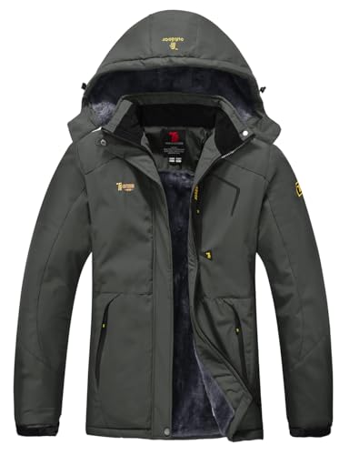 YSENTO Damen Winter Fleece wasserdichte Skijacke Outdoor Verdickte Softshell Warm Winddicht Wandern Funktionelle Atmungsaktive Jacke mit Abnehmbarer Kapuze(Dunkelgrau,2XL) von YSENTO