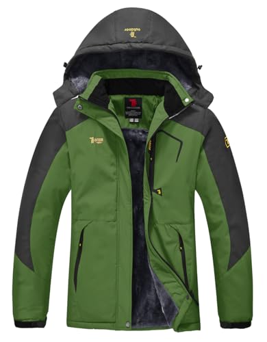 YSENTO Damen Winter Fleece wasserdichte Skijacke Outdoor Verdickte Softshell Warm Winddicht Wandern Funktionelle Atmungsaktive Jacke mit Abnehmbarer Kapuze(Grün,L) von YSENTO