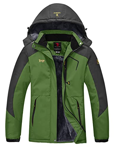 YSENTO Damen Winter Fleece Wasserdichte Skijacke Outdoor Verdickte Softshell Warm Winddicht Wandern Funktionelle Atmungsaktive Jacke mit abnehmbarer Kapuze(Grün,S) von YSENTO