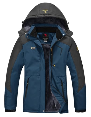 YSENTO Damen Winterjacke Wasserdicht Skijacke Outdoor Softshelljacke Warm Fleecejacke Funktionsjacke mit Abnehmbarer Kapuze(02 Blau,XS) von YSENTO