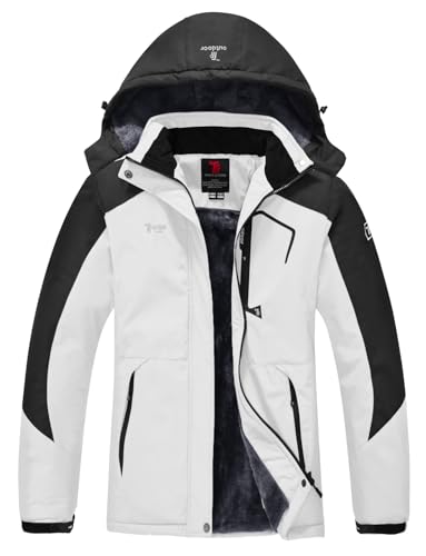 YSENTO Damen Winterjacke Wasserdicht Skijacke Outdoor Softshelljacke Warm Fleecejacke Funktionsjacke mit Abnehmbarer Kapuze(02 Weiß,XS) von YSENTO