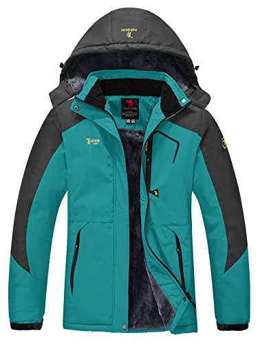 YSENTO Damen Winterjacke Wasserdicht Skijacke Outdoor Softshelljacke Warm Fleecejacke Funktionsjacke mit Abnehmbarer Kapuze(Blau,2XL) von YSENTO