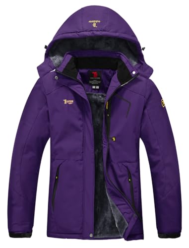 YSENTO Damen Winterjacke Wasserdicht Skijacke Outdoor Softshelljacke Warm Fleecejacke Funktionsjacke mit Abnehmbarer Kapuze(Lila,XL) von YSENTO