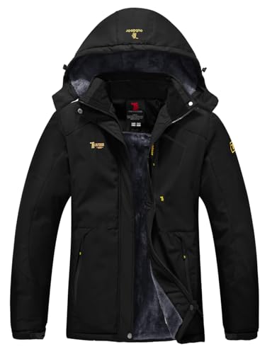 YSENTO Damen Winterjacke Wasserdicht Skijacke Outdoor Softshelljacke Warm Fleecejacke Funktionsjacke mit Abnehmbarer Kapuze(Schwarz,S) von YSENTO