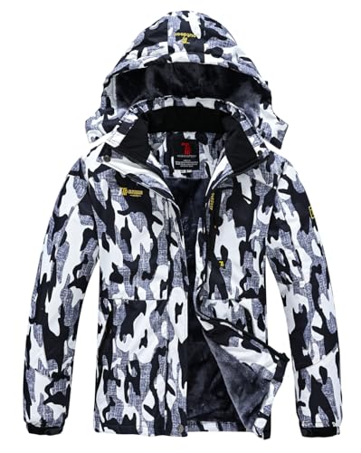 YSENTO Damen Winterjacke Wasserdicht Skijacke Outdoor Softshelljacke Warm Fleecejacke Funktionsjacke mit Abnehmbarer Kapuze(Tarnung,2XL) von YSENTO