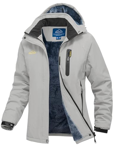 YSENTO Damen Winterjacke Wasserdicht Skijacke Softshelljacke Warm Gefüttert Winddicht Outdoor Snowboardjacke(Hellgrau,S) von YSENTO