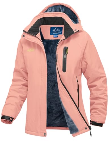YSENTO Damen Winterjacke Wasserdicht Skijacke Softshelljacke Warm Gefüttert Winddicht Outdoor Snowboardjacke(Rosa,XL) von YSENTO