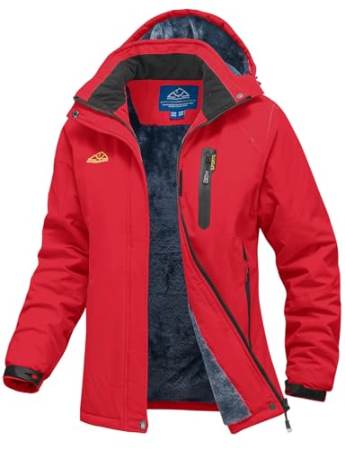 YSENTO Damen Winterjacke Wasserdicht Skijacke Softshelljacke Warm Gefüttert Winddicht Outdoor Snowboardjacke(Rot,M) von YSENTO