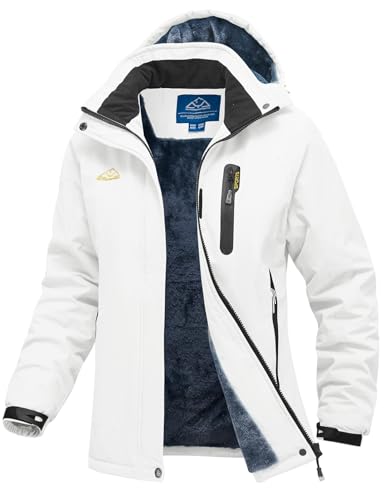 YSENTO Damen Winterjacke Wasserdicht Skijacke Softshelljacke Warm Gefüttert Winddicht Outdoor Snowboardjacke(Weiß,XXL) von YSENTO