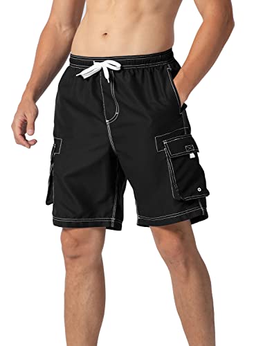 YSENTO Herren Badeshorts Schnelltrocknend Badehose Leicht Schwimmhose Jungen Boardshorts mit Mesh-Futter(Schwarz,L) von YSENTO