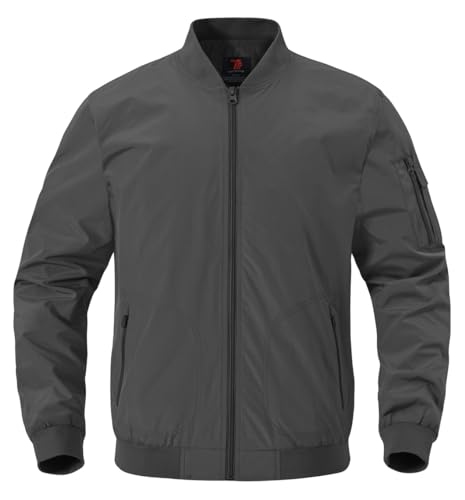 YSENTO Herren Bomberjacke Leichte Übergangsjacke Blouson Windbreaker Stehkragen Baseball Fliegerjacke mit Reißverschlusstaschen(Dunkelgrau,S) von YSENTO