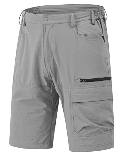 YSENTO Herren Cargo Shorts Outdoor Wanderhose Atmungsaktiv Sommer Kurz Hose mit Reißverschlusstaschen(Hellgrau,30) von YSENTO