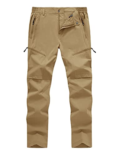 YSENTO Herren-Cargo-Wanderhose, wasserabweisend, 5 Reißverschlusstaschen, Ripstop, 4-Wege-Stretch, schnell trocknend, Arbeitshose, Khaki, 52 von YSENTO