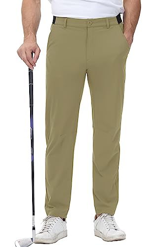 YSENTO Herren Golf Stretchhose Slim-Fit Leichte Elastische Taille Casual Sporthose Golfhose Lang mit Taschen(Dunkel Khaki,32) von YSENTO