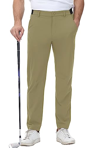 YSENTO Herren Golf Stretchhose Slim-Fit Leichte Elastische Taille Casual Sporthose Golfhose Lang mit Taschen(Dunkel Khaki,36) von YSENTO