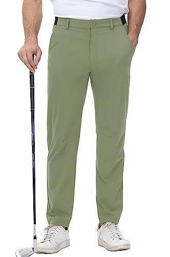 YSENTO Herren Golf Stretchhose Slim-Fit Leichte Elastische Taille Casual Sporthose Golfhose Lang mit Taschen(Erbsengrün,38) von YSENTO