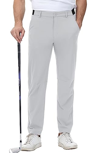 YSENTO Herren Golf Stretchhose Slim-Fit Leichte Elastische Taille Casual Sporthose Golfhose Lang mit Taschen(Hellgrau,34) von YSENTO