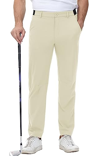 YSENTO Herren Golf Stretchhose Slim-Fit Leichte Elastische Taille Casual Sporthose Golfhose Lang mit Taschen(Khaki,34) von YSENTO