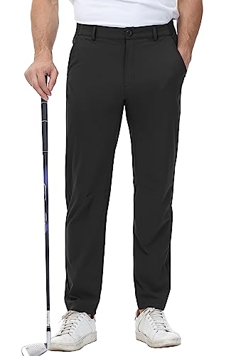 YSENTO Herren Golf Stretchhose Slim-Fit Leichte Elastische Taille Casual Sporthose Golfhose Lang mit Taschen(Schwarz,32) von YSENTO