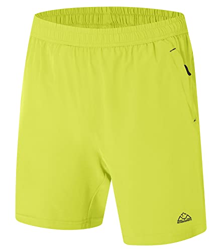 YSENTO Herren Kurze Sporthose Laufshorts Gymshorts Trainingsshorts Outdoor Joggingshorts mit Reißverschlusstaschen(Fluoreszierendes Grün,L) von YSENTO