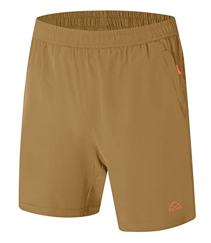 YSENTO Herren Kurze Sporthose Laufshorts Gymshorts Trainingsshorts Outdoor Joggingshorts mit Reißverschlusstaschen(Khaki,2XL) von YSENTO