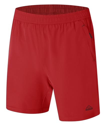 YSENTO Herren Kurze Sporthose Laufshorts Gymshorts Trainingsshorts Outdoor Joggingshorts mit Reißverschlusstaschen(Rot,2XL) von YSENTO