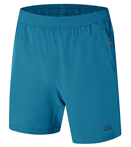 YSENTO Herren Kurze Sporthose Laufshorts Gymshorts Trainingsshorts Outdoor Joggingshorts mit Reißverschlusstaschen(Türkisblau,S) von YSENTO