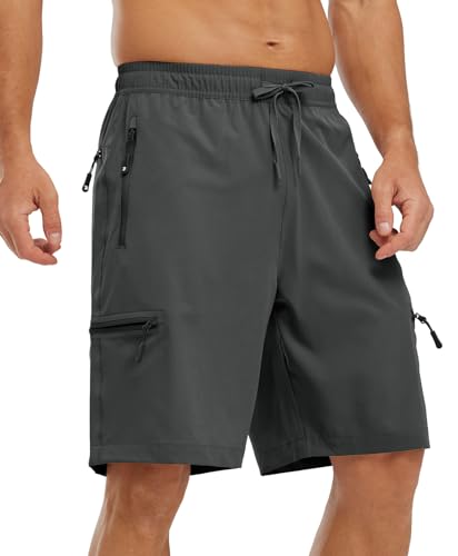 YSENTO Herren Kurze Wanderhose Leichte Sommer Kurze Outdoor Cargohose Schnelltrocknend Kurze Trekkinghose Sporthose mit Reißverschlusstaschen(Dunkelgrau,3XL1) von YSENTO