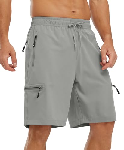 YSENTO Herren Kurze Wanderhose Leichte Sommer Kurze Outdoor Cargohose Schnelltrocknend Kurze Trekkinghose Sporthose mit Reißverschlusstaschen(Hellgrau,3XL) von YSENTO