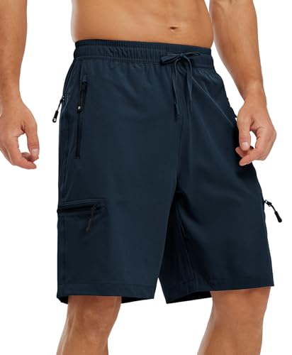 YSENTO Herren Kurze Wanderhose Leichte Sommer Kurze Outdoor Cargohose Schnelltrocknend Kurze Trekkinghose Sporthose mit Reißverschlusstaschen(Marine,2XL) von YSENTO