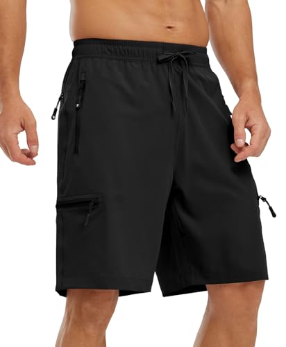 YSENTO Herren Kurze Wanderhose Leichte Sommer Kurze Outdoor Cargohose Schnelltrocknend Kurze Trekkinghose Sporthose mit Reißverschlusstaschen(Schwarz,XL) von YSENTO