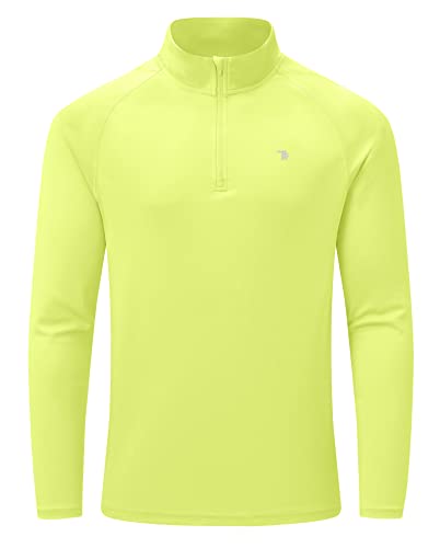 YSENTO Herren Langarmshirt Sport Laufshirt 1/4 Zip Trainingsshirt Funktionsshirt Gym Jogging Top Atmungsaktiv Wandershirts(Fluoreszierendes Grün,S) von YSENTO