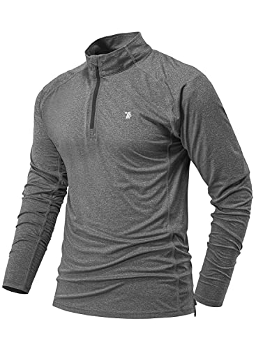 YSENTO Herren Laufshirt Langarm Sportshirt Atmungsaktiv Schnelltrocknend Leicht Funktionsshirt mit 1/4 Reißverschluss(Grau,L) von YSENTO