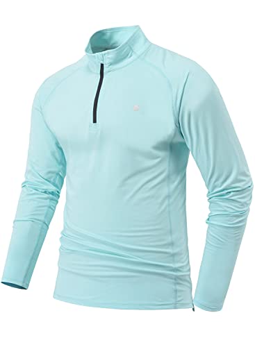 YSENTO Herren Laufshirt Langarm Sportshirt Atmungsaktiv Schnelltrocknend Leicht Funktionsshirt mit 1/4 Reißverschluss(Himmelblau,M) von YSENTO